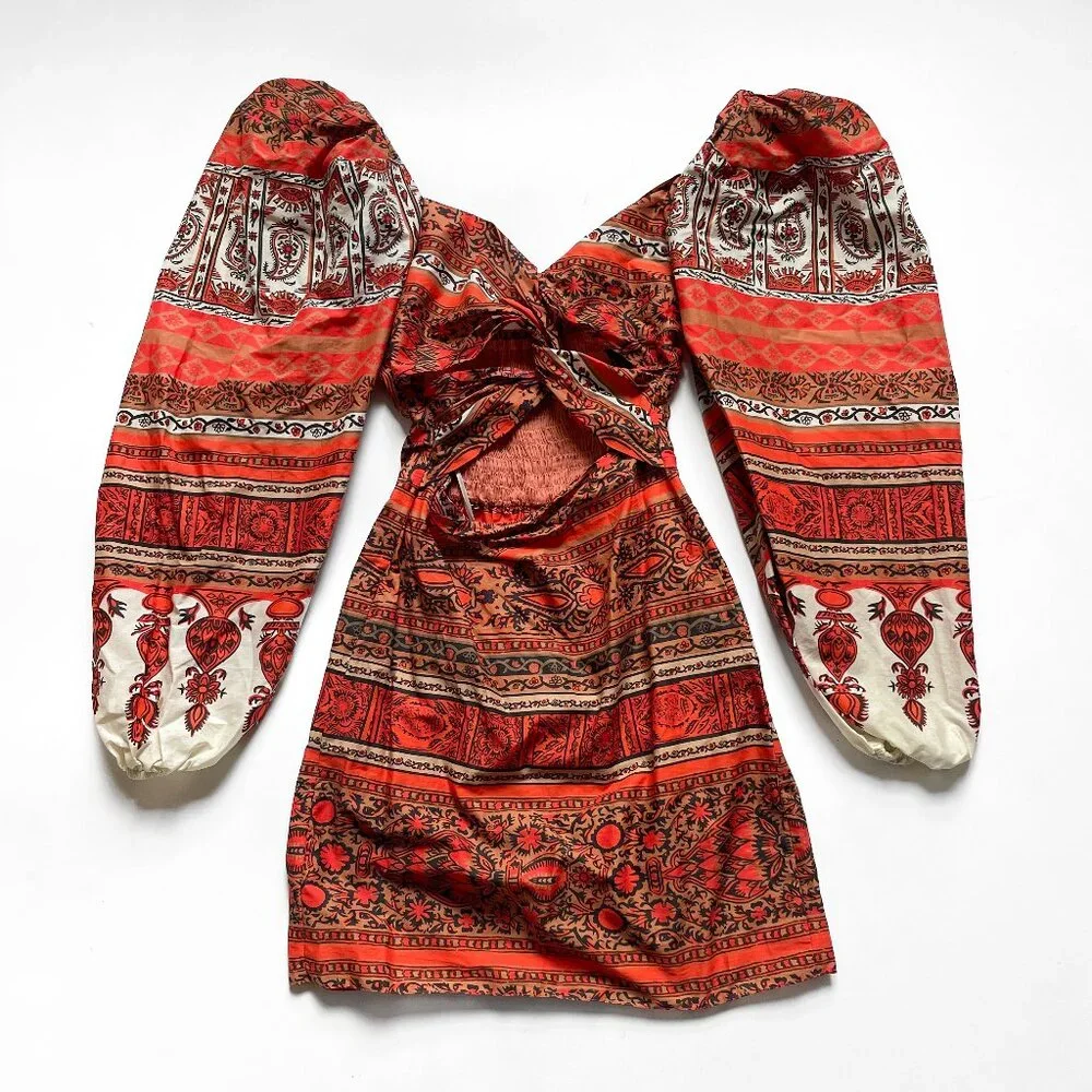 Johanna Ortiz Tropical Mantra Mini Dress Blockprint Fiesta Red Size 0 NEW NWT - Picture 4 of 13